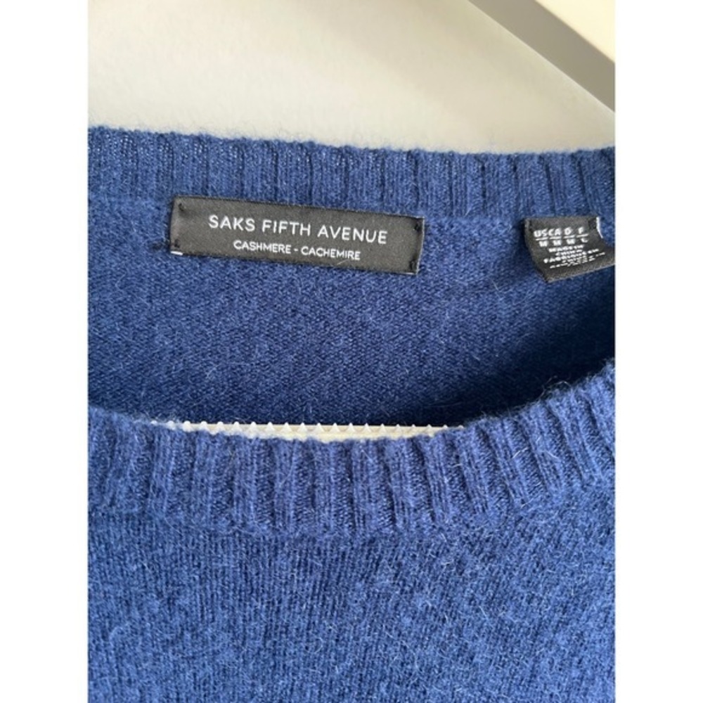 Saks Fifth Avenue Mens Blue 100% Cashmere Fair Isle Crewneck Sweater Size M - Picture 5 of 9